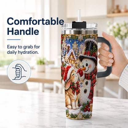 #pl[40oz|Black] Snowman Bunny 40oz Tumbler, Christmas Stainless Steel Travel Cup