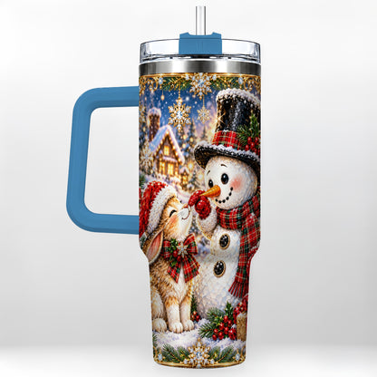 #pl[40oz|Blue] Snowman Bunny 40oz Tumbler, Christmas Stainless Steel Travel Cup
