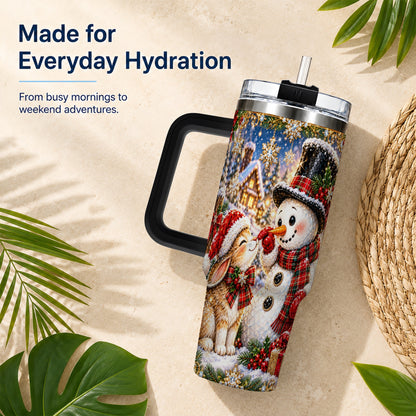 #pl[40oz|Black] Snowman Bunny 40oz Tumbler, Christmas Stainless Steel Travel Cup