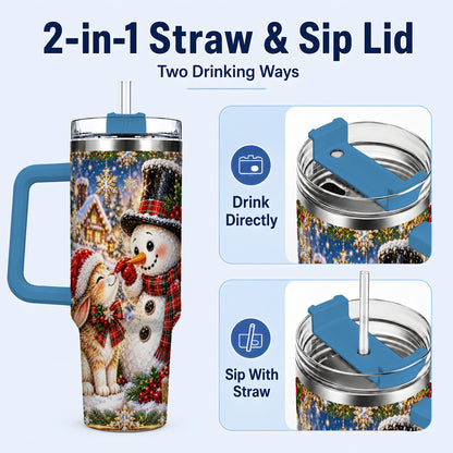 #pl[40oz|Blue] Snowman Bunny 40oz Tumbler, Christmas Stainless Steel Travel Cup