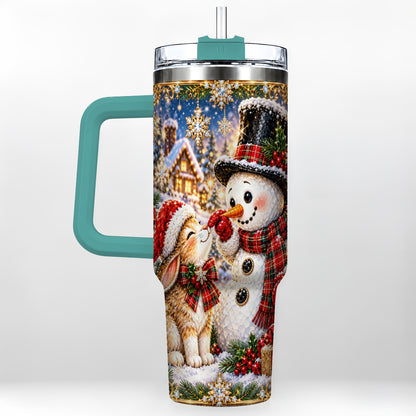 #pl[40oz|Green] Snowman Bunny 40oz Tumbler, Christmas Stainless Steel Travel Cup