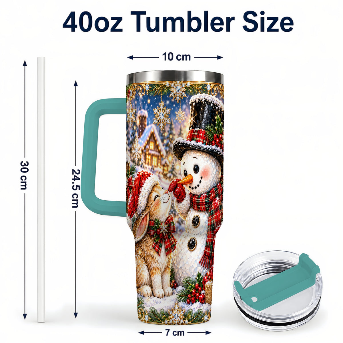 #pl[40oz|Green] Snowman Bunny 40oz Tumbler, Christmas Stainless Steel Travel Cup