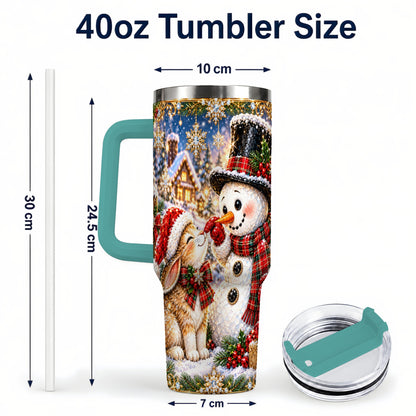 #pl[40oz|Green] Snowman Bunny 40oz Tumbler, Christmas Stainless Steel Travel Cup
