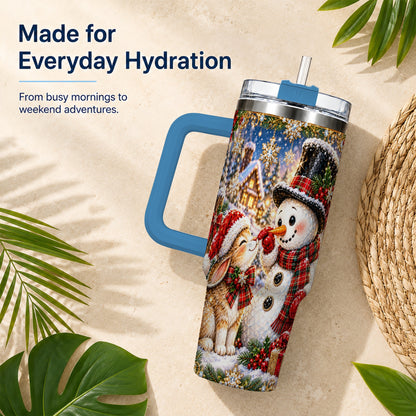 #pl[40oz|Blue] Snowman Bunny 40oz Tumbler, Christmas Stainless Steel Travel Cup