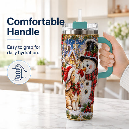 #pl[40oz|Green] Snowman Bunny 40oz Tumbler, Christmas Stainless Steel Travel Cup
