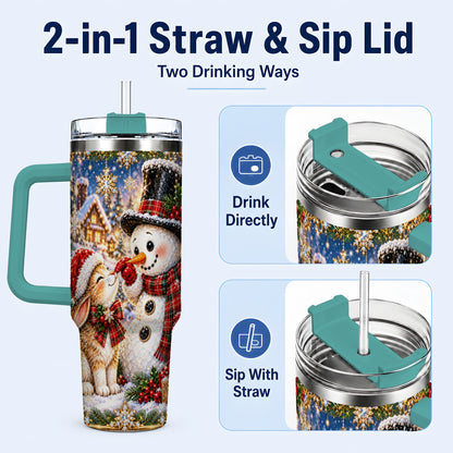 #pl[40oz|Green] Snowman Bunny 40oz Tumbler, Christmas Stainless Steel Travel Cup