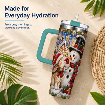 #pl[40oz|Green] Snowman Bunny 40oz Tumbler, Christmas Stainless Steel Travel Cup