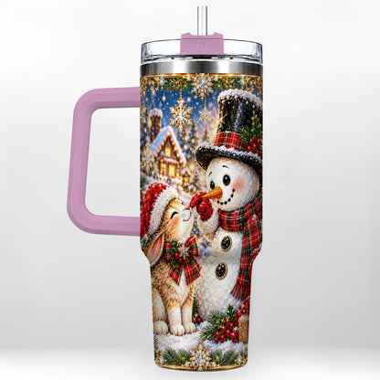 #pl[40oz|Pink] Snowman Bunny 40oz Tumbler, Christmas Stainless Steel Travel Cup