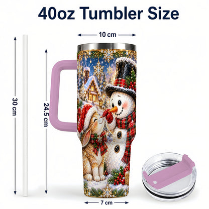 #pl[40oz|Pink] Snowman Bunny 40oz Tumbler, Christmas Stainless Steel Travel Cup