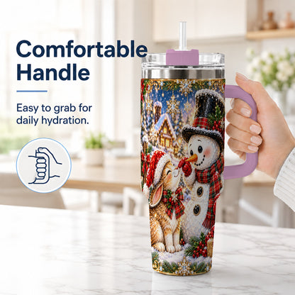 #pl[40oz|Pink] Snowman Bunny 40oz Tumbler, Christmas Stainless Steel Travel Cup