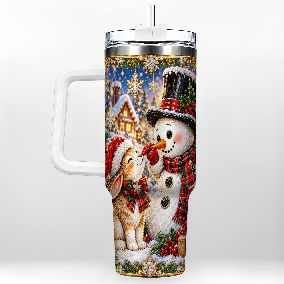 Snowman Bunny 40oz Tumbler, Christmas Stainless Steel Travel Cup