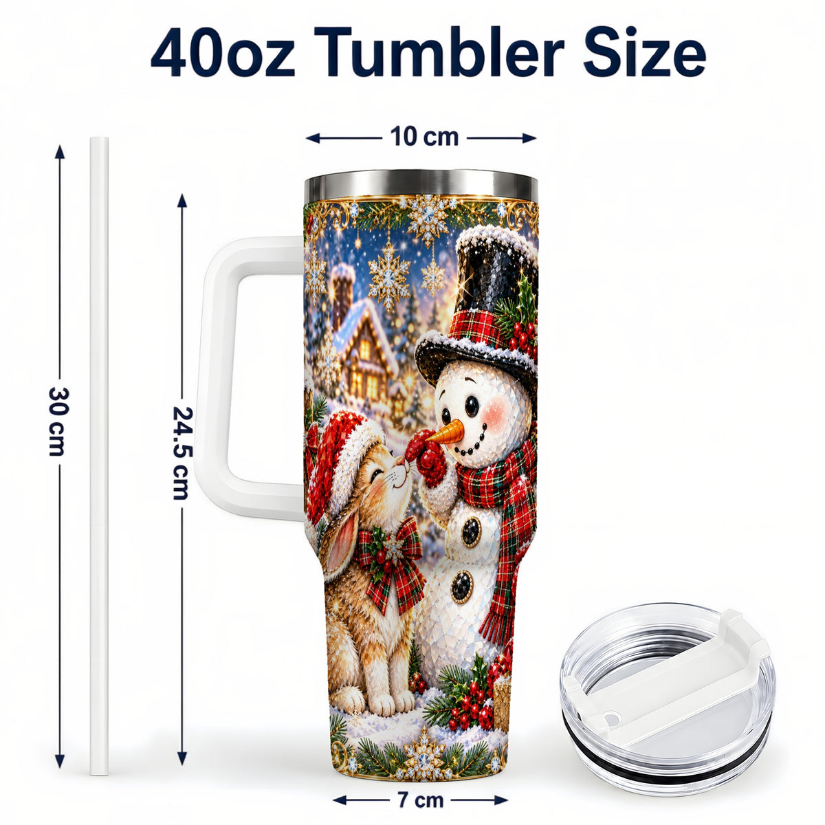 #pl[40oz|White] Snowman Bunny 40oz Tumbler, Christmas Stainless Steel Travel Cup