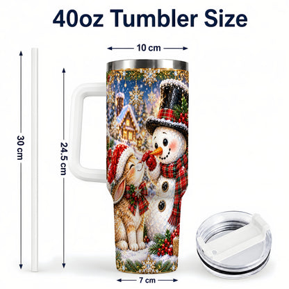 #pl[40oz|White] Snowman Bunny 40oz Tumbler, Christmas Stainless Steel Travel Cup