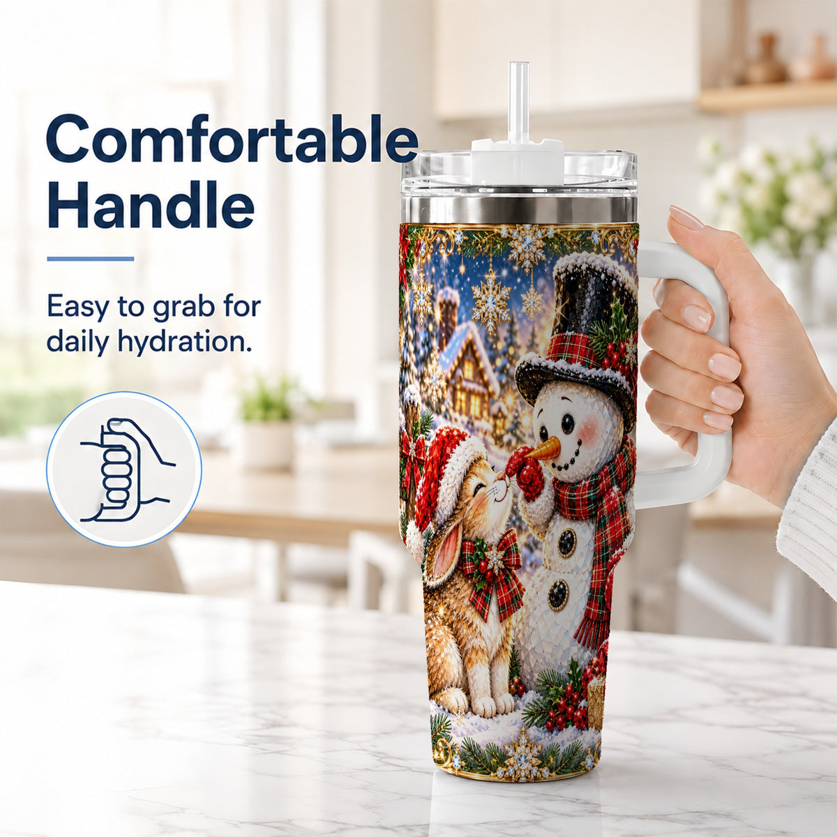 #pl[40oz|White] Snowman Bunny 40oz Tumbler, Christmas Stainless Steel Travel Cup