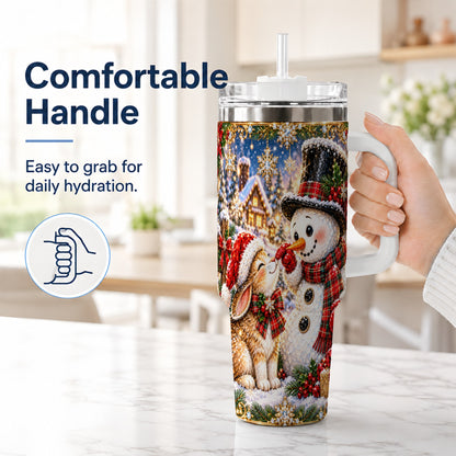 #pl[40oz|White] Snowman Bunny 40oz Tumbler, Christmas Stainless Steel Travel Cup