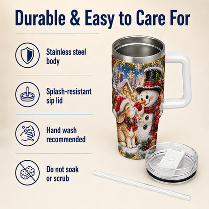 #pl[40oz|White] Snowman Bunny 40oz Tumbler, Christmas Stainless Steel Travel Cup