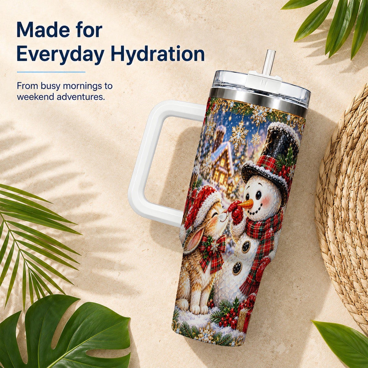 #pl[40oz|White] Snowman Bunny 40oz Tumbler, Christmas Stainless Steel Travel Cup