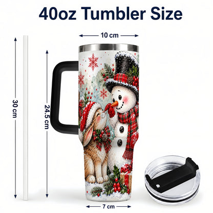 #pl[40oz|Black] Snowman Bunny 40oz Tumbler, Watercolor Winter Stainless Steel Travel Cup