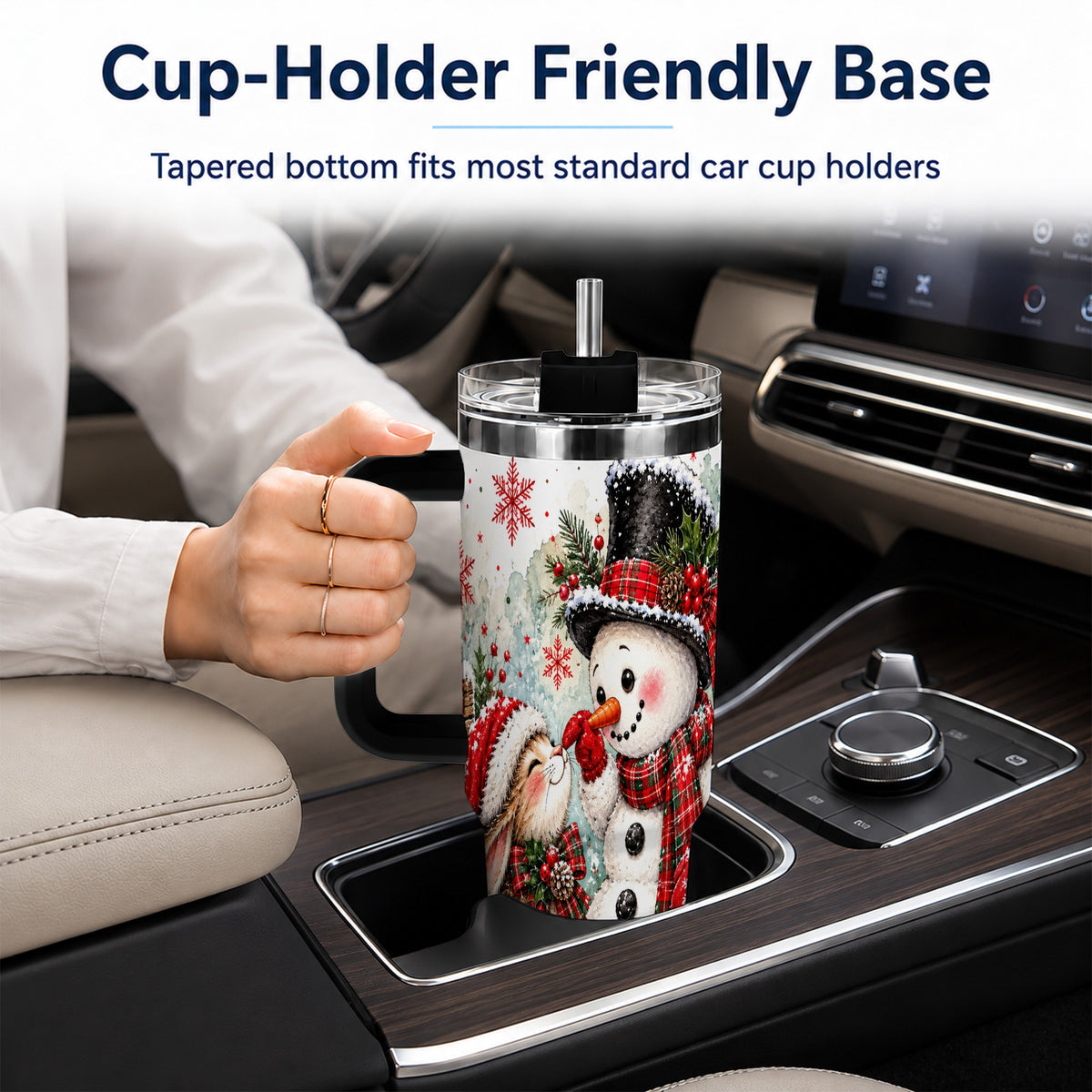 #pl[40oz|Black] Snowman Bunny 40oz Tumbler, Watercolor Winter Stainless Steel Travel Cup