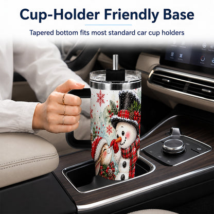 #pl[40oz|Black] Snowman Bunny 40oz Tumbler, Watercolor Winter Stainless Steel Travel Cup