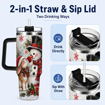 #pl[40oz|Black] Snowman Bunny 40oz Tumbler, Watercolor Winter Stainless Steel Travel Cup