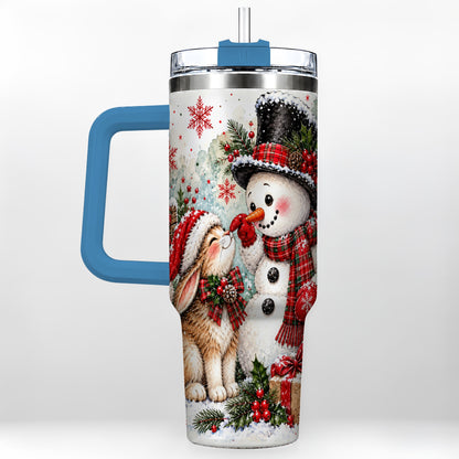 #pl[40oz|Blue] Snowman Bunny 40oz Tumbler, Watercolor Winter Stainless Steel Travel Cup
