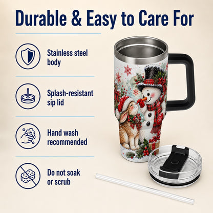 #pl[40oz|Black] Snowman Bunny 40oz Tumbler, Watercolor Winter Stainless Steel Travel Cup