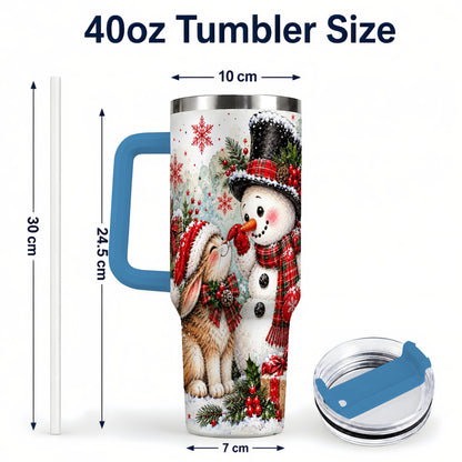 #pl[40oz|Blue] Snowman Bunny 40oz Tumbler, Watercolor Winter Stainless Steel Travel Cup