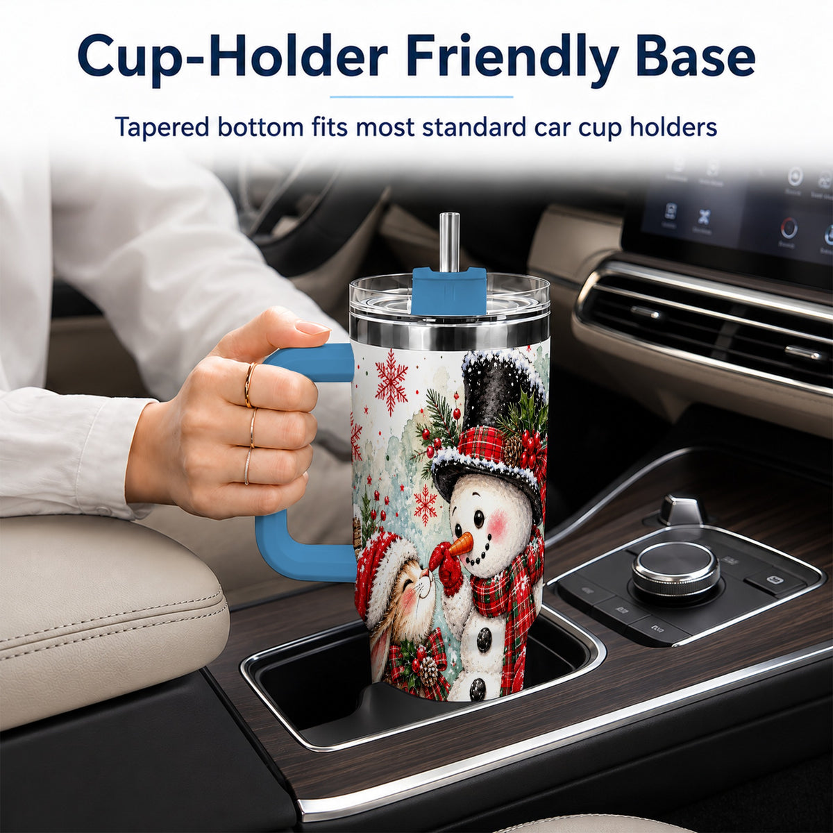 #pl[40oz|Blue] Snowman Bunny 40oz Tumbler, Watercolor Winter Stainless Steel Travel Cup