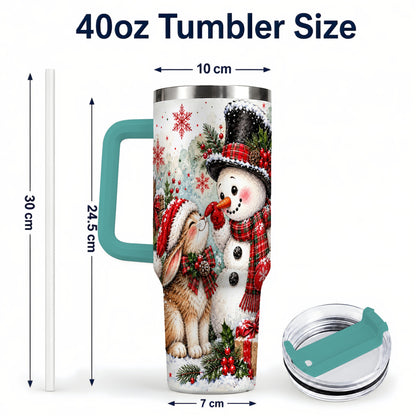 #pl[40oz|Green] Snowman Bunny 40oz Tumbler, Watercolor Winter Stainless Steel Travel Cup