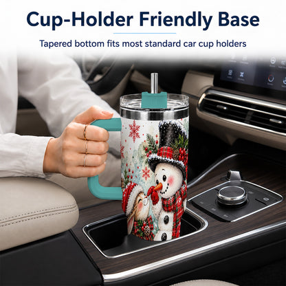 #pl[40oz|Green] Snowman Bunny 40oz Tumbler, Watercolor Winter Stainless Steel Travel Cup