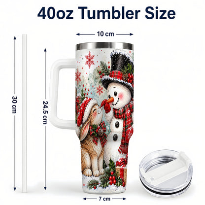 #pl[40oz|White] Snowman Bunny 40oz Tumbler, Watercolor Winter Stainless Steel Travel Cup