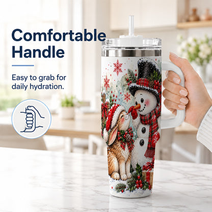 #pl[40oz|White] Snowman Bunny 40oz Tumbler, Watercolor Winter Stainless Steel Travel Cup