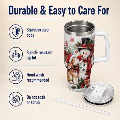 #pl[40oz|White] Snowman Bunny 40oz Tumbler, Watercolor Winter Stainless Steel Travel Cup