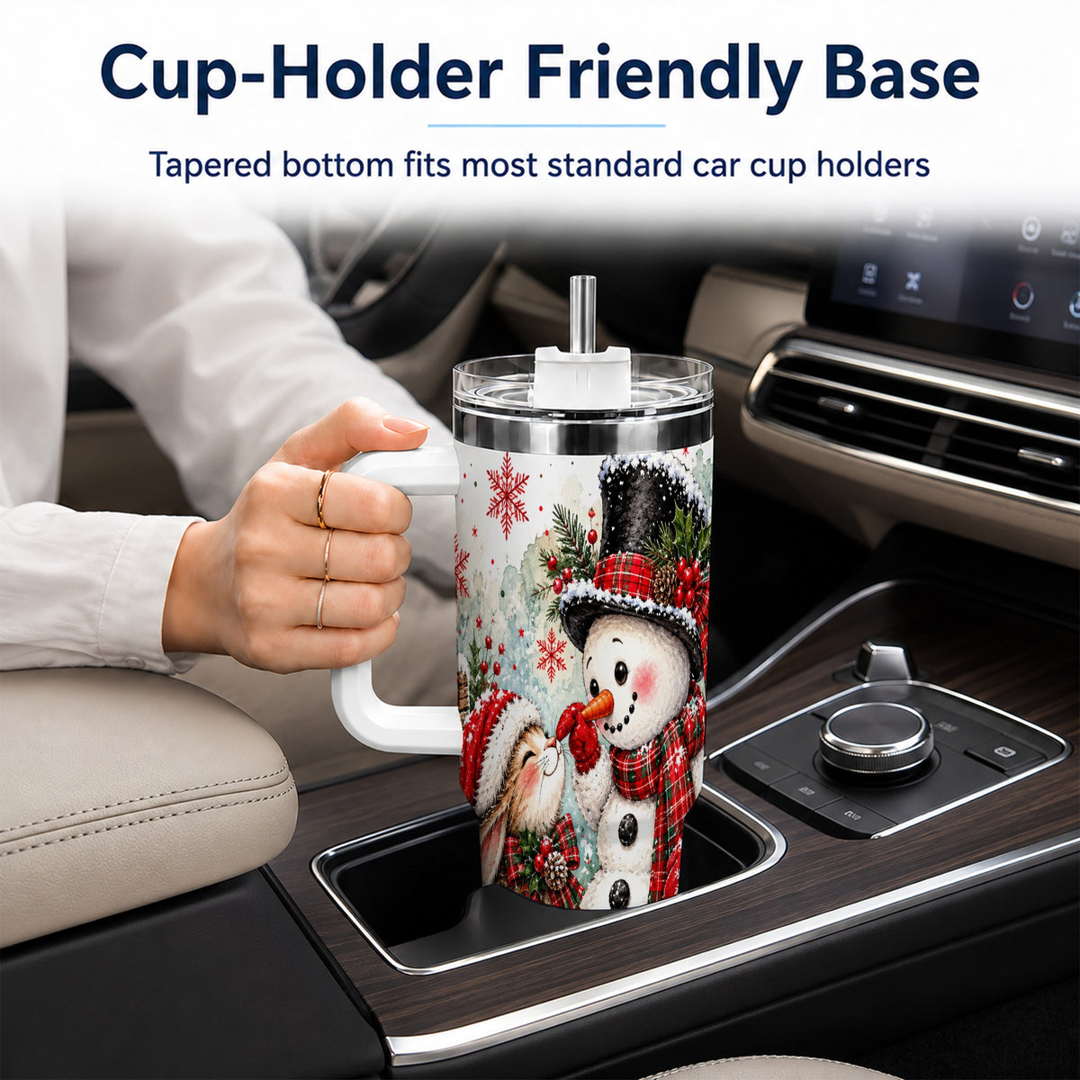 #pl[40oz|White] Snowman Bunny 40oz Tumbler, Watercolor Winter Stainless Steel Travel Cup