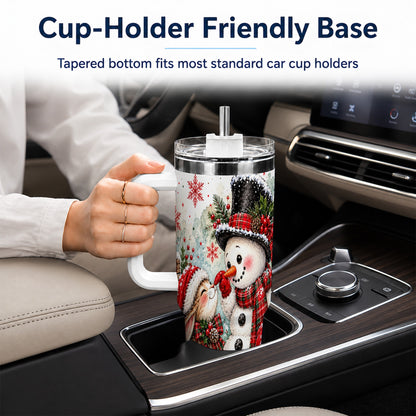 #pl[40oz|White] Snowman Bunny 40oz Tumbler, Watercolor Winter Stainless Steel Travel Cup