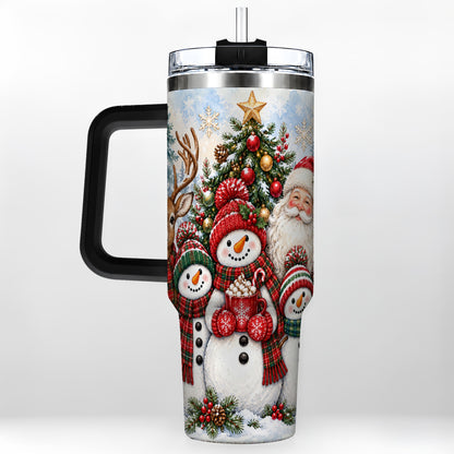 #pl[40oz|Black] Santa Snowman 40oz Tumbler, Christmas Friends Stainless Steel Travel Cup