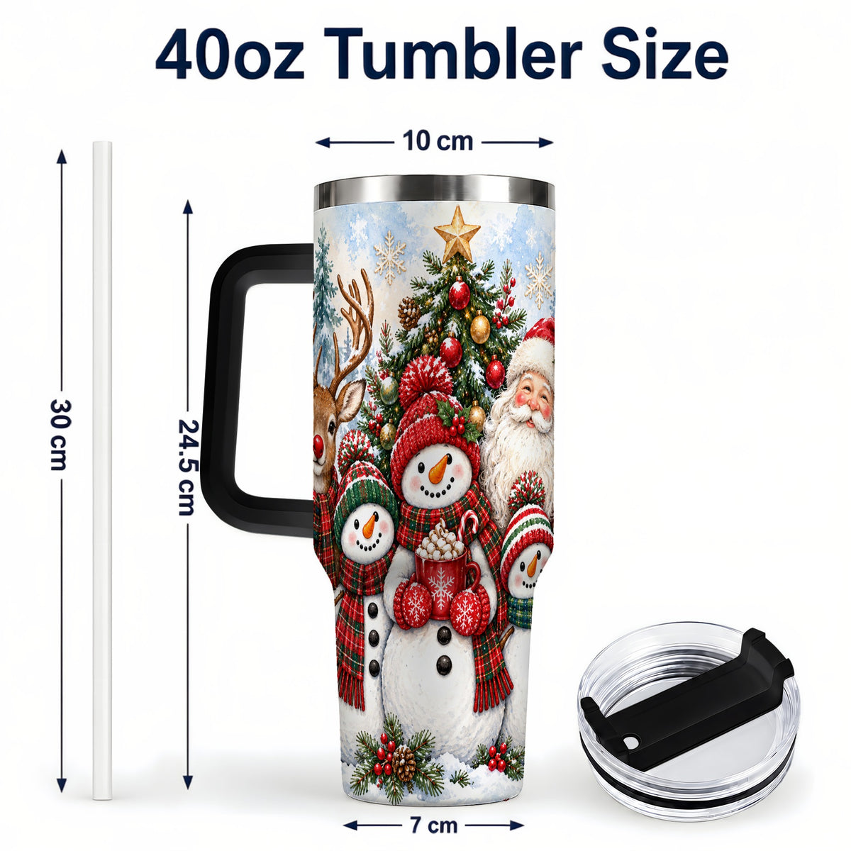 #pl[40oz|Black] Santa Snowman 40oz Tumbler, Christmas Friends Stainless Steel Travel Cup