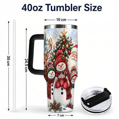 #pl[40oz|Black] Santa Snowman 40oz Tumbler, Christmas Friends Stainless Steel Travel Cup