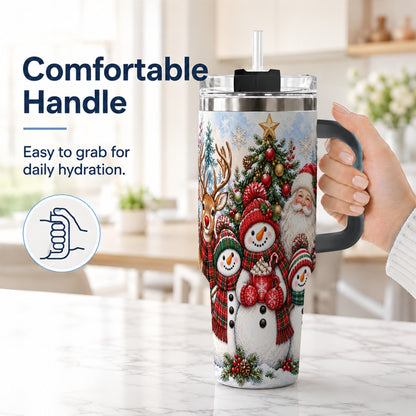 #pl[40oz|Black] Santa Snowman 40oz Tumbler, Christmas Friends Stainless Steel Travel Cup
