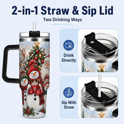 #pl[40oz|Black] Santa Snowman 40oz Tumbler, Christmas Friends Stainless Steel Travel Cup