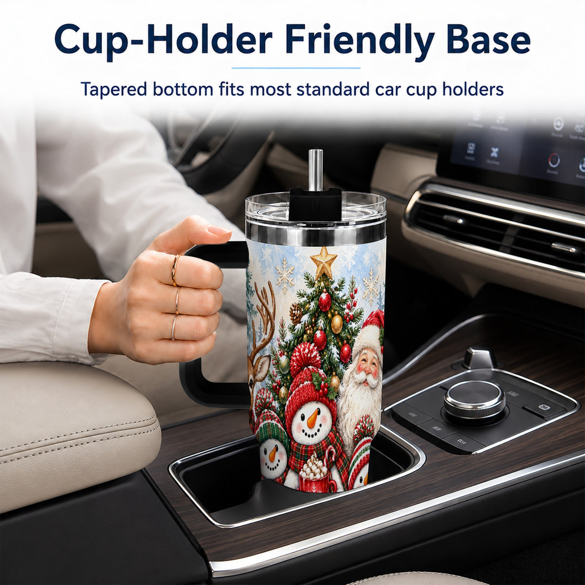 #pl[40oz|Black] Santa Snowman 40oz Tumbler, Christmas Friends Stainless Steel Travel Cup