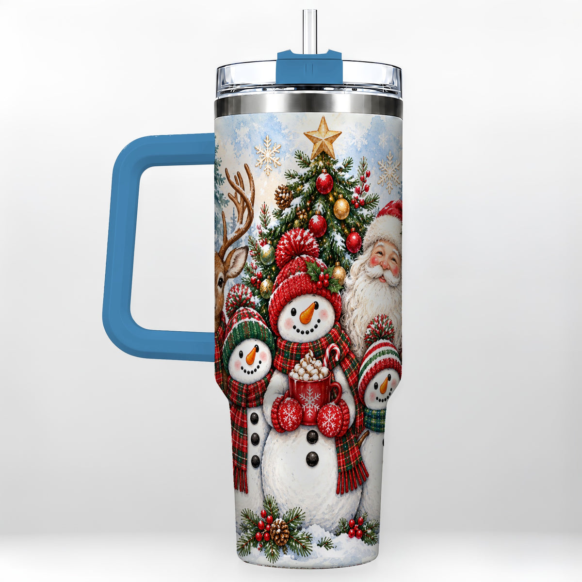 #pl[40oz|Blue] Santa Snowman 40oz Tumbler, Christmas Friends Stainless Steel Travel Cup
