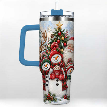 #pl[40oz|Blue] Santa Snowman 40oz Tumbler, Christmas Friends Stainless Steel Travel Cup