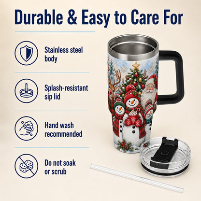 #pl[40oz|Black] Santa Snowman 40oz Tumbler, Christmas Friends Stainless Steel Travel Cup