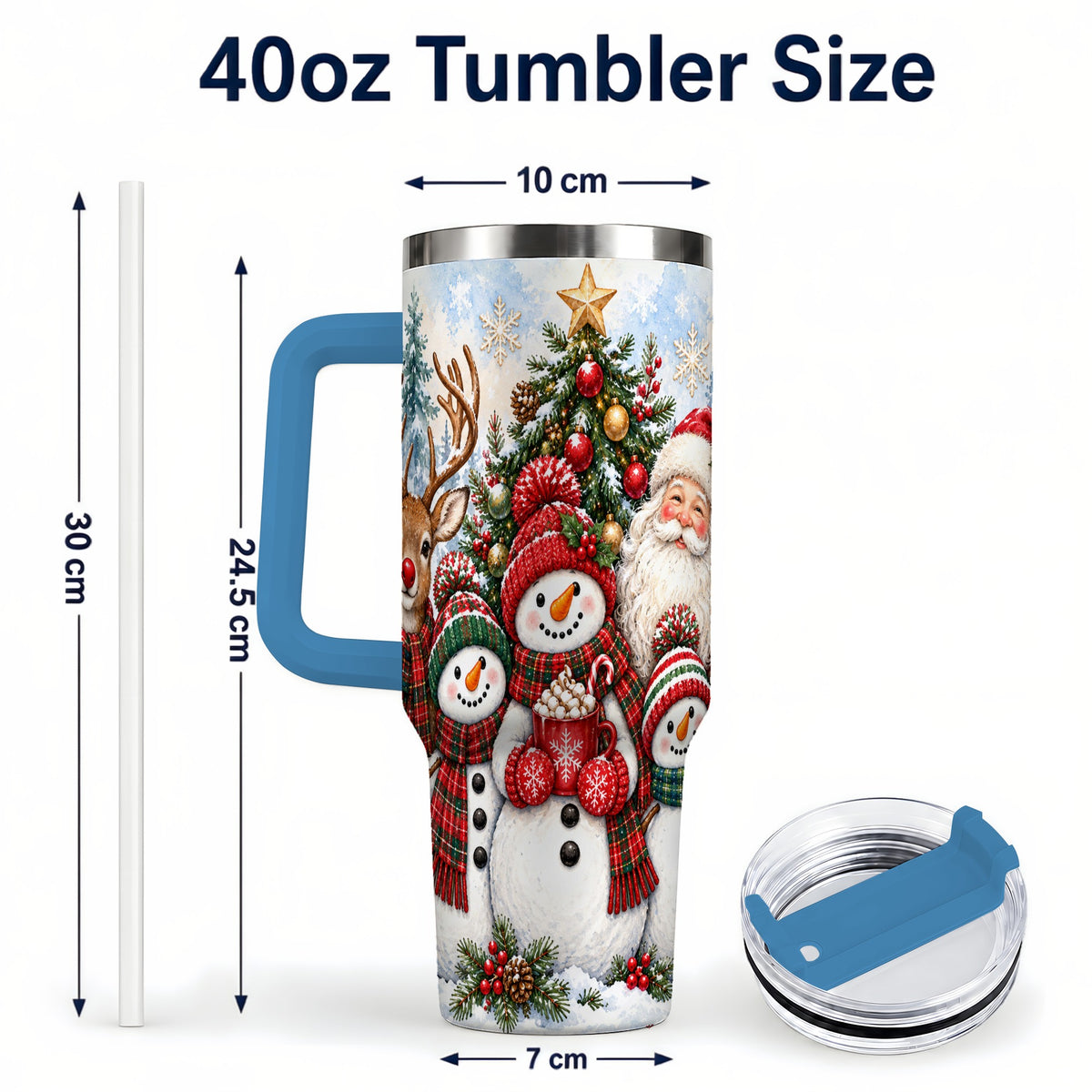 #pl[40oz|Blue] Santa Snowman 40oz Tumbler, Christmas Friends Stainless Steel Travel Cup