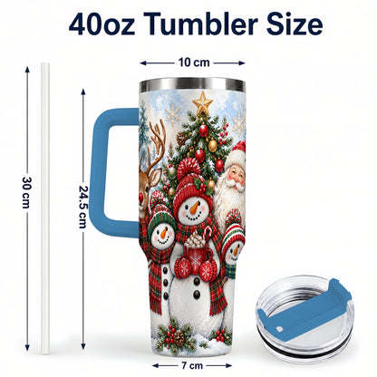 #pl[40oz|Blue] Santa Snowman 40oz Tumbler, Christmas Friends Stainless Steel Travel Cup