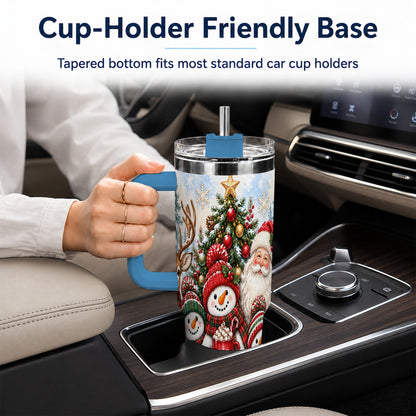 #pl[40oz|Blue] Santa Snowman 40oz Tumbler, Christmas Friends Stainless Steel Travel Cup