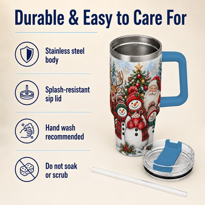 #pl[40oz|Blue] Santa Snowman 40oz Tumbler, Christmas Friends Stainless Steel Travel Cup