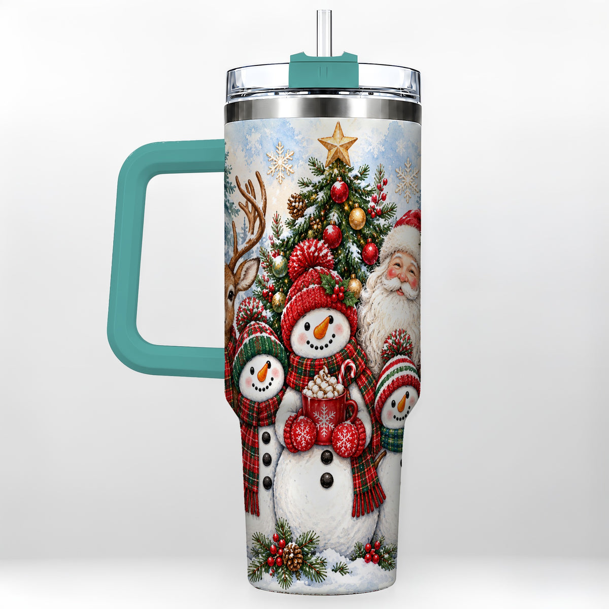 #pl[40oz|Green] Santa Snowman 40oz Tumbler, Christmas Friends Stainless Steel Travel Cup